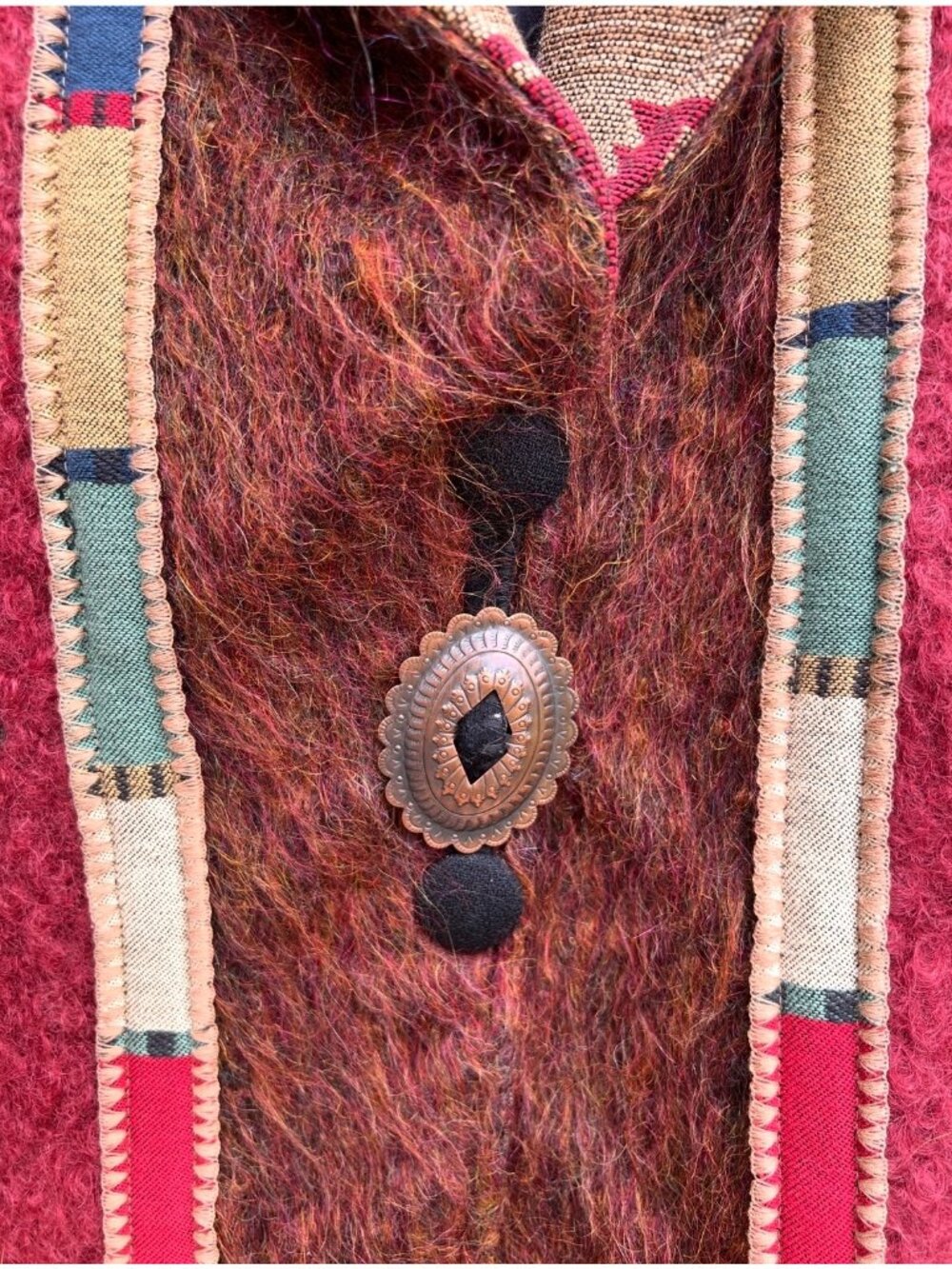 Handmade Y2K Women's XL Southwestern Wool Jacket 2 Snap Closures Copper Concho - Picture 10 of 11